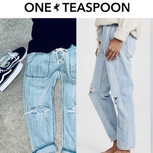 🆕 One Teaspoon Shabbies Drawstring Boyfriend Denim Jogger Pants Relaxed Fit
